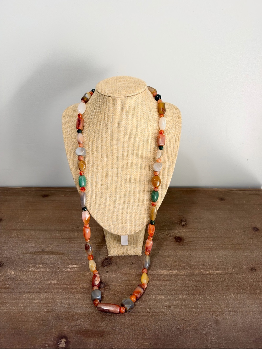 Long Mixed Semiprecious Stone Beaded Necklace Agate Boho Statement Jewelry